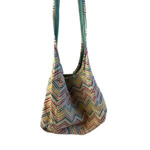 Thirty-one 31 green stripes crossbody reversible hobo boho side pockets